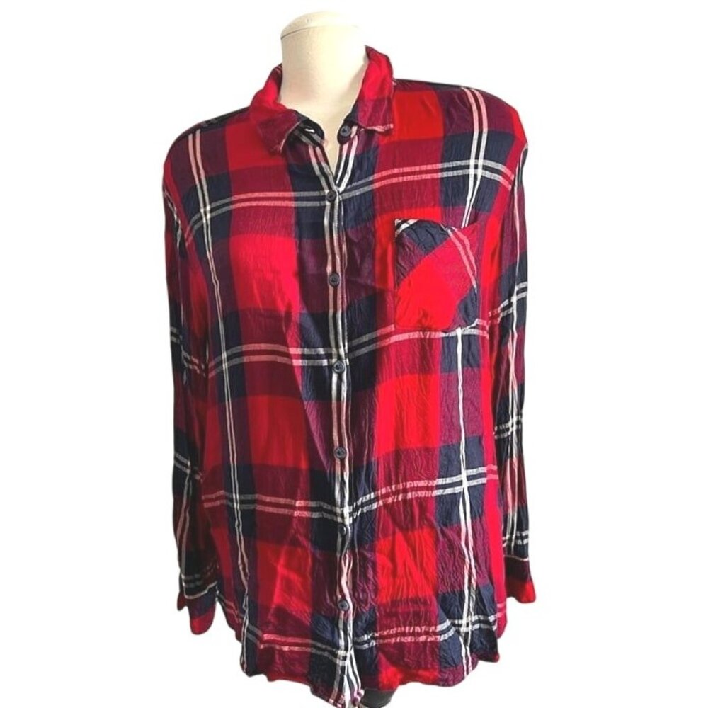 Woolrich Blue & Red Plaid Button Down Sz XXL Womens Long Sleeve Soft